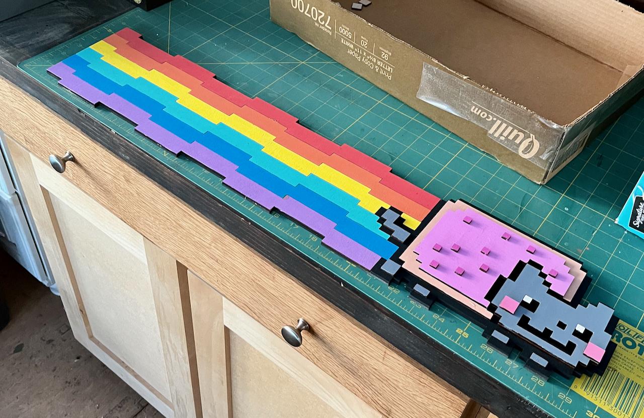 Nyan Cat under construction on a table